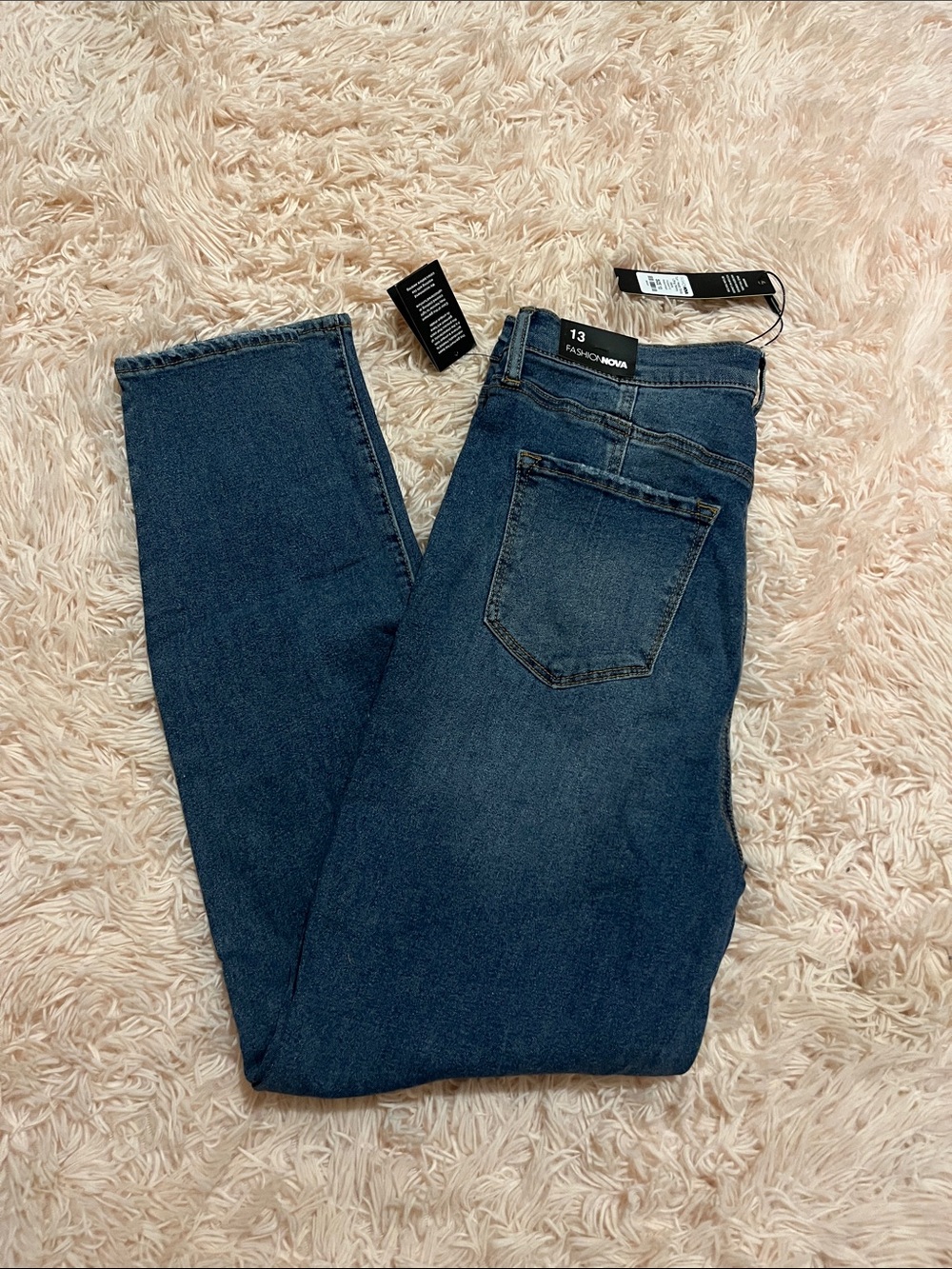 Fashion Nova Mid/Dark Wash High-Rise Booty Lifting Straight Jeans